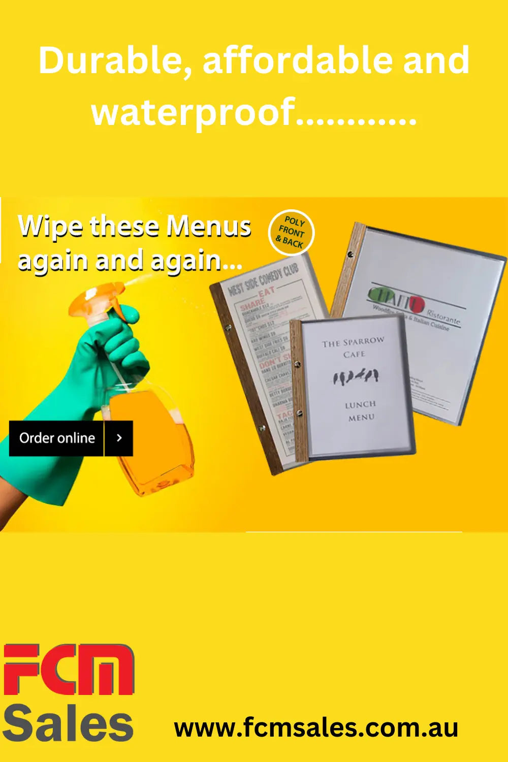 Easy to clean restaurant menu covers - timber trim