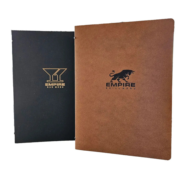 A4 Leather Menu Black or Tan with or without pockets FCM Sales