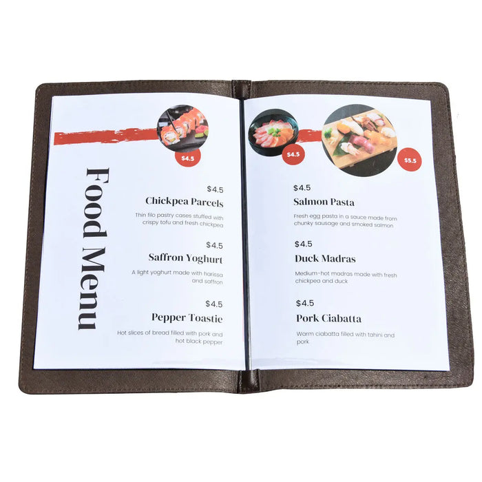 A5 Soft Leather Menu Book Carbon Rod FCM Sales