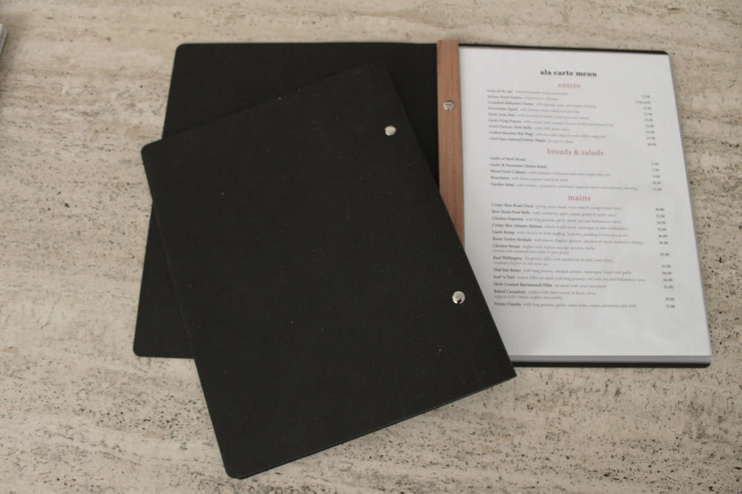 Tuscan all Leather 5 or 10 pocket Black or Tan Restaurant Menu Cover FCM Sales