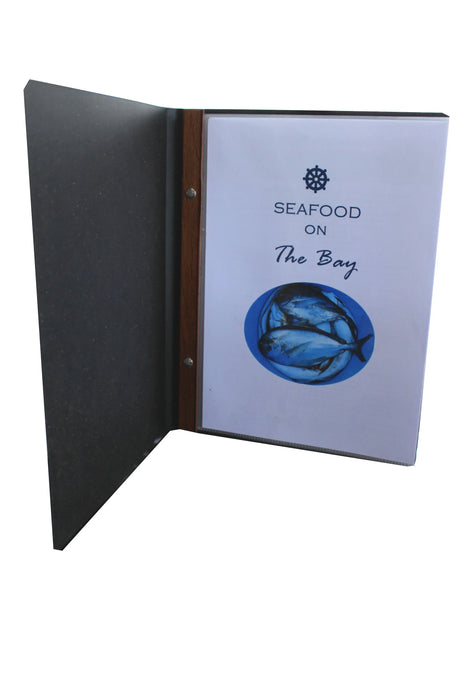 Tuscan all Leather 5 or 10 pocket Black or Tan Restaurant Menu Cover FCM Sales