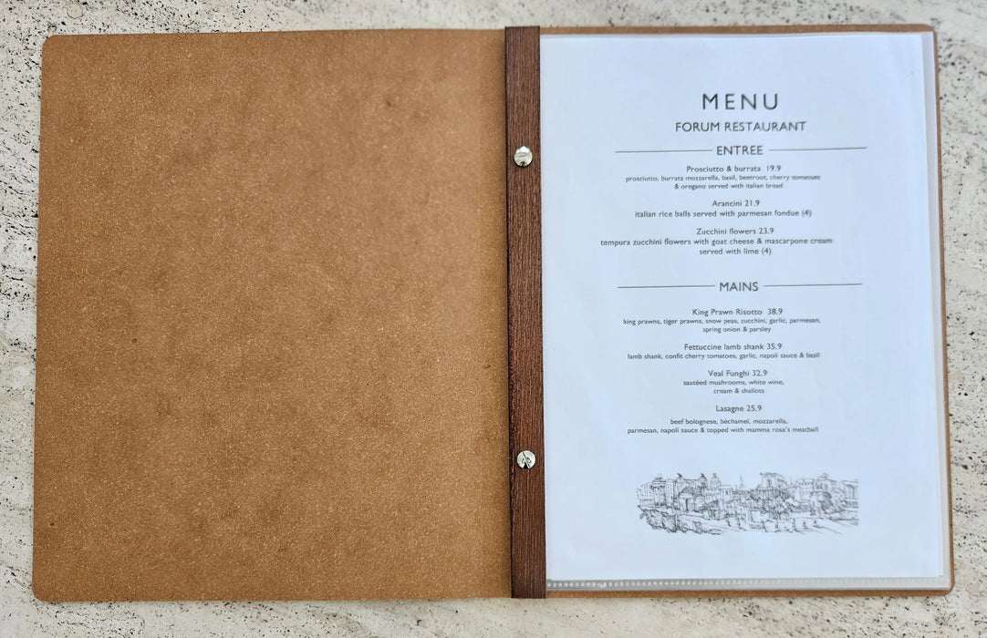 Tuscan all Leather 5 or 10 pocket Black or Tan Restaurant Menu Cover FCM Sales