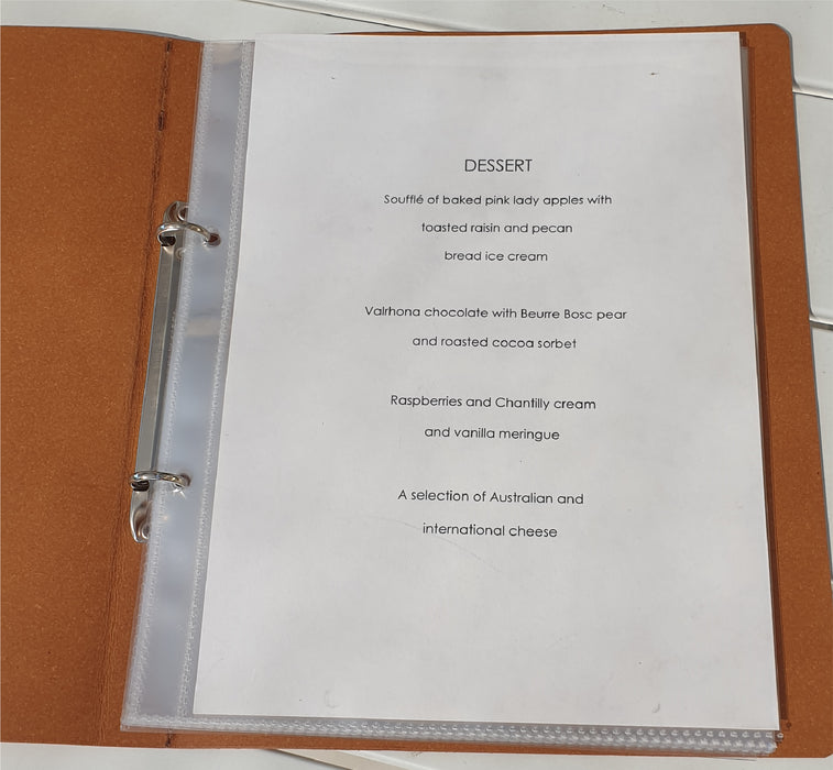 A5 Menu Binder Charcoal Black or Light Tan with or without pockets