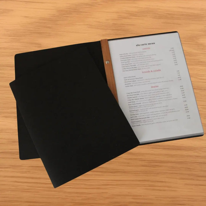 Tuscan all Leather 5 or 10 pocket Black or Tan Restaurant Menu Cover FCM Sales