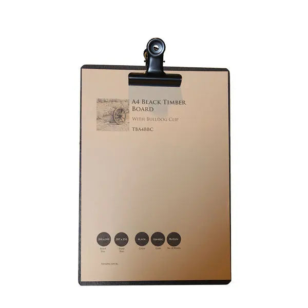 A4 Black Timber board with bulldog clip