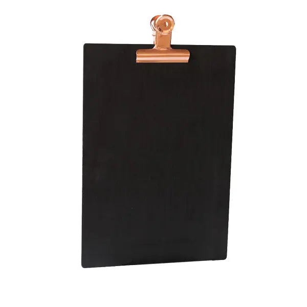 A4 Black Timber board with large Black or Rose Gold bulldog clip FCM Sales