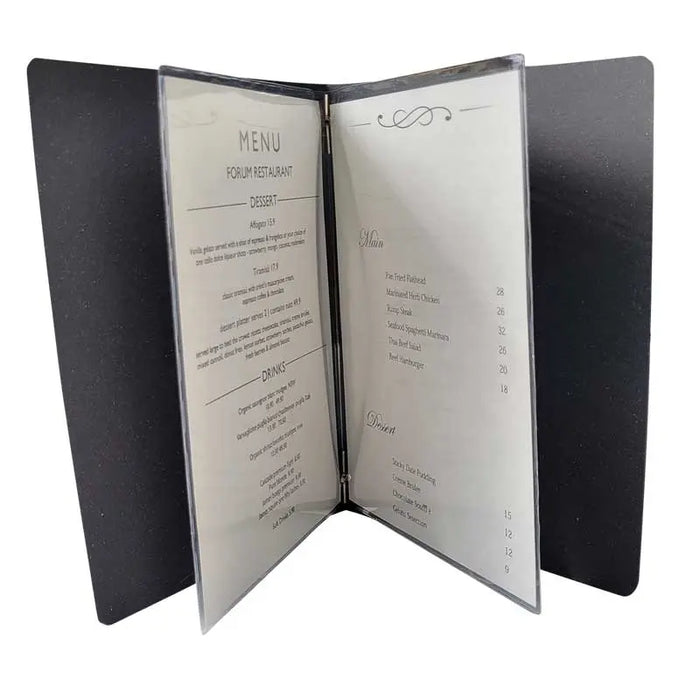 A4 Leather Menu Black or Tan with or without pockets FCM Sales