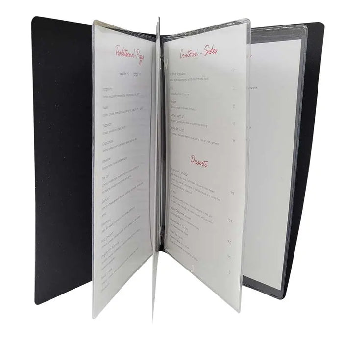 A4 Leather Menu Black or Tan with or without pockets FCM Sales