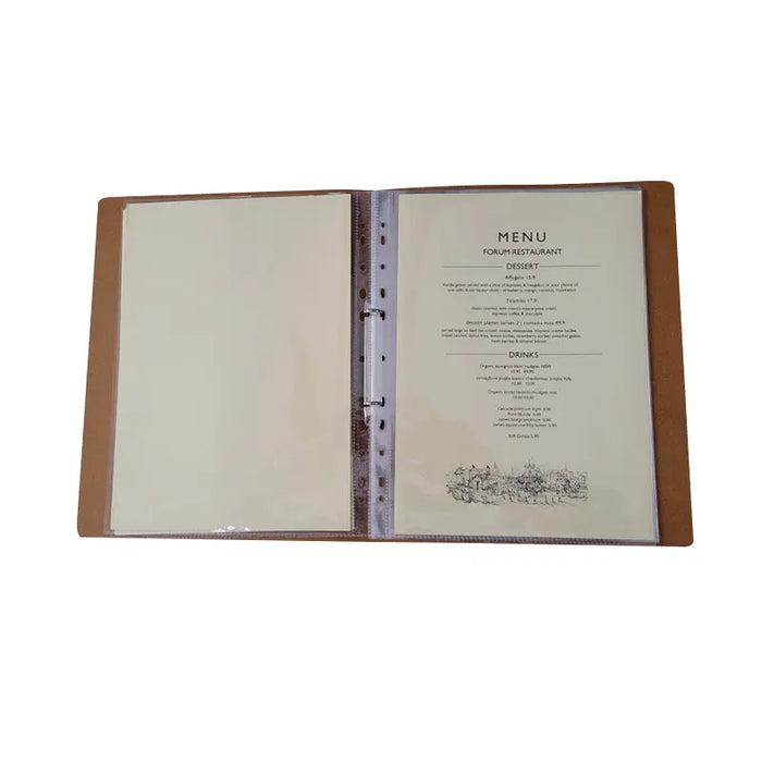 A4 Leather Menu Binder Brown or Black with or without pockets FCM Sales