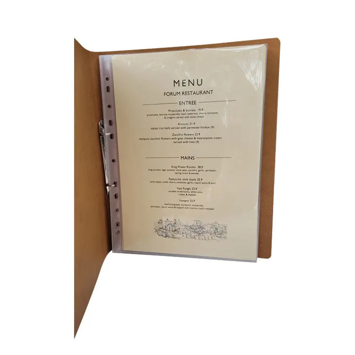 A4 Leather Menu Binder Brown or Black with or without pockets FCM Sales