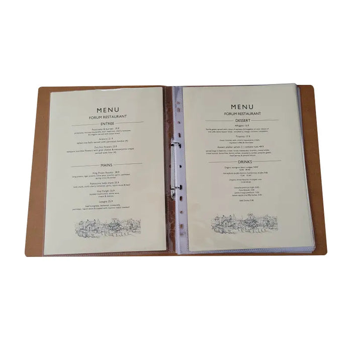 A4 Leather Menu Binder Brown or Black with or without pockets FCM Sales