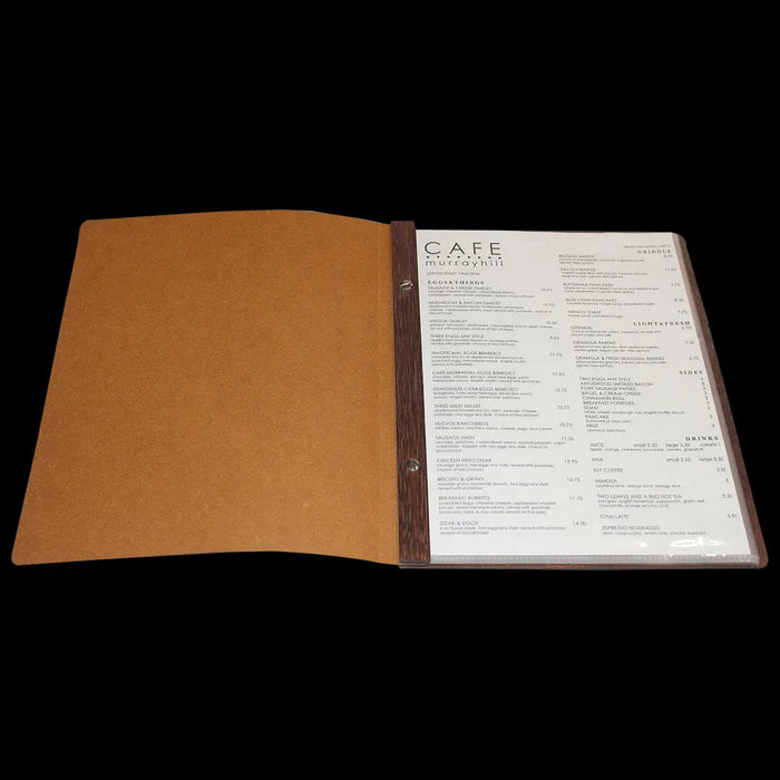 A4 Leather and Wood Menu cover with 10 pockets