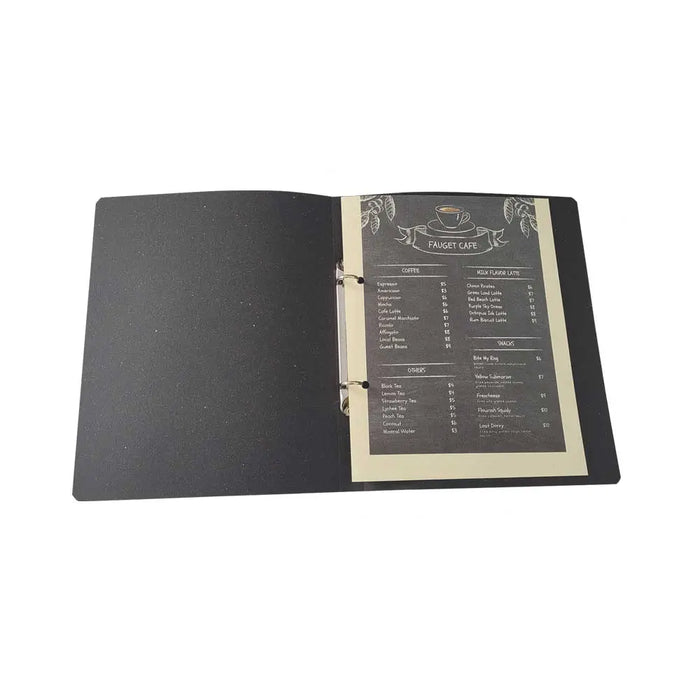 A5 Menu Binder Charcoal Black or Tan with or without pockets FCM Sales