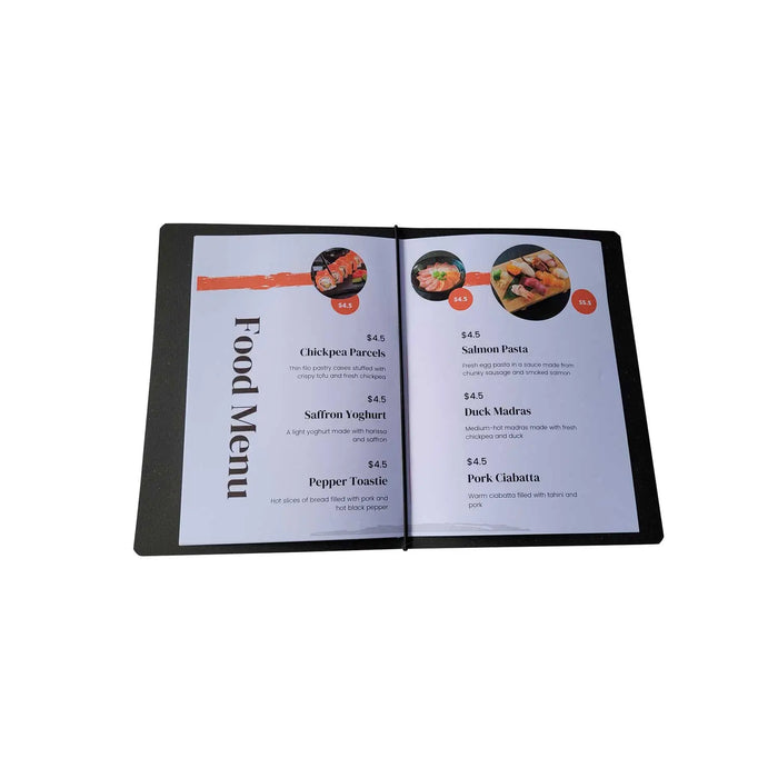 A5 Leather Menu Black or Tan with or without pockets FCM Sales