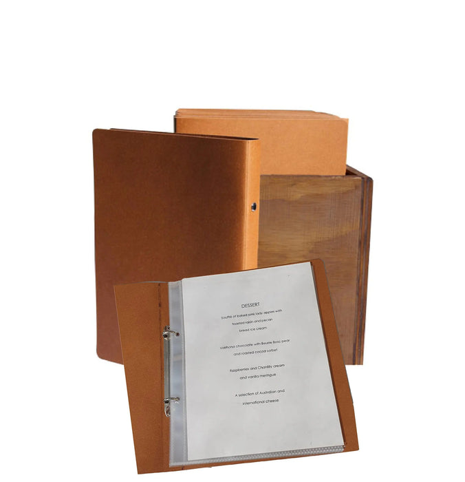 A5 Menu Binder Charcoal Black or Tan with or without pockets FCM Sales