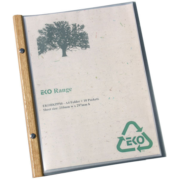 EKO Black Poly Folder A4 or A5 with 10 Pockets and wood trim