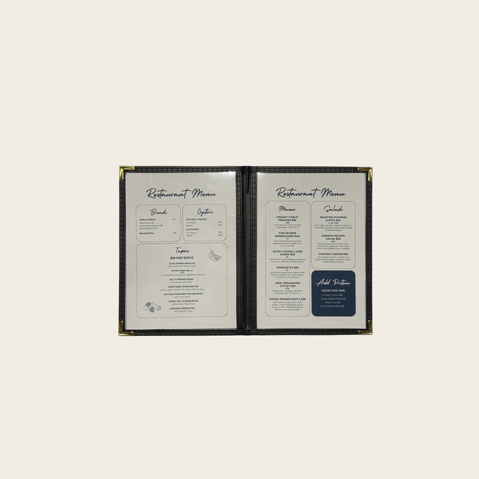 A5 Bistro Cover 1 Pocket Black with Gold corners