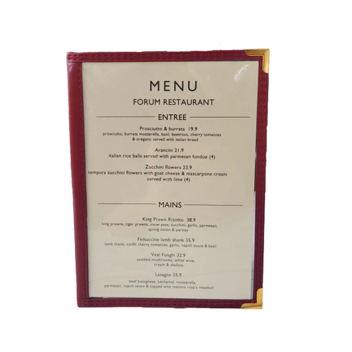 Bundle of 10 A5 Burgundy Bistro Menu Cover 2 Pockets