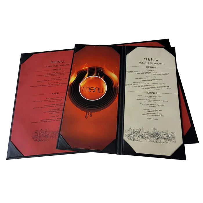 A4 Black Brasserie Menu with extra sleeve