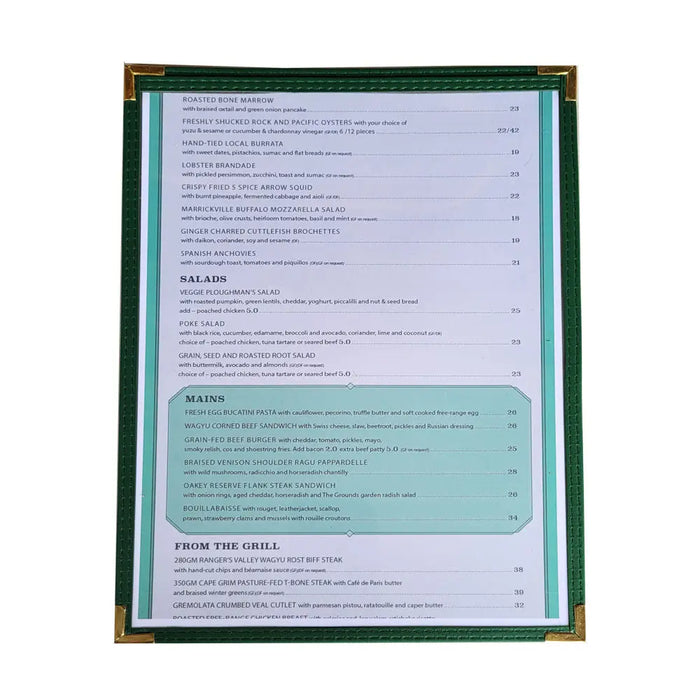 A3 Bistro Cover 1 Pocket Gold Corners FCM Sales