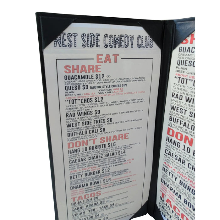 A4 Black Brasserie Menu with extra sleeve