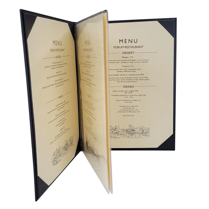 A4 Black Brasserie Menu with extra sleeve