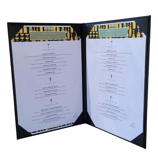 A4 Black Brasserie Menu with extra sleeve