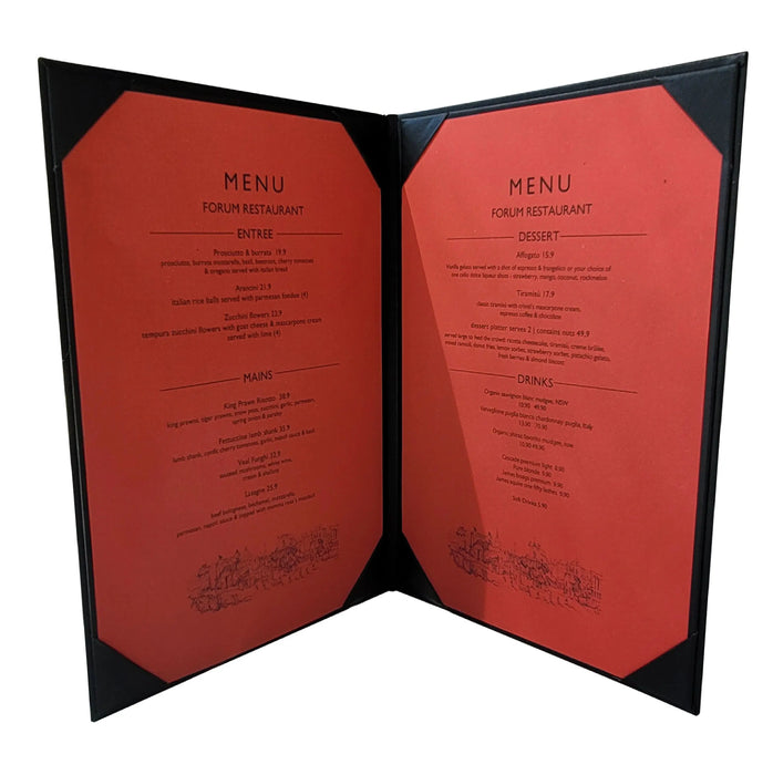 A4 Black Brasserie Menu with extra sleeve