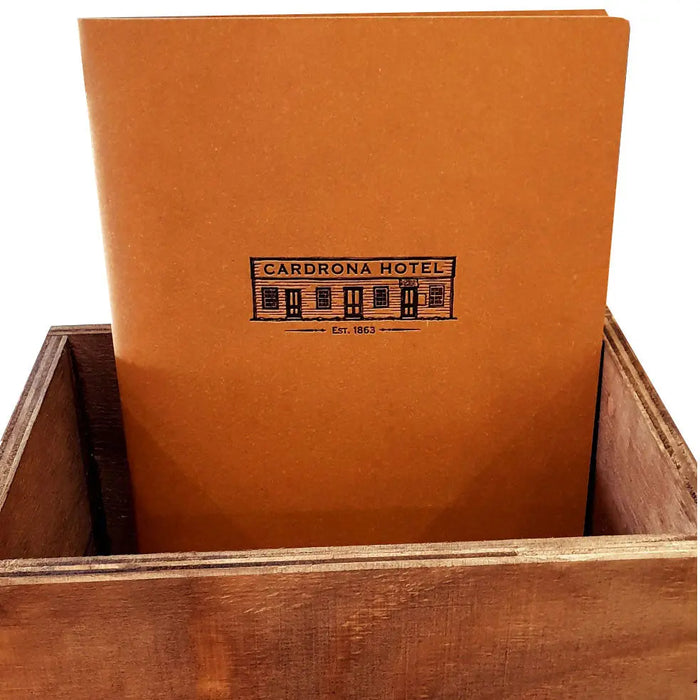 Boxed set of 20 A4 Leather and Wood Menu folders Tan FCM Sales