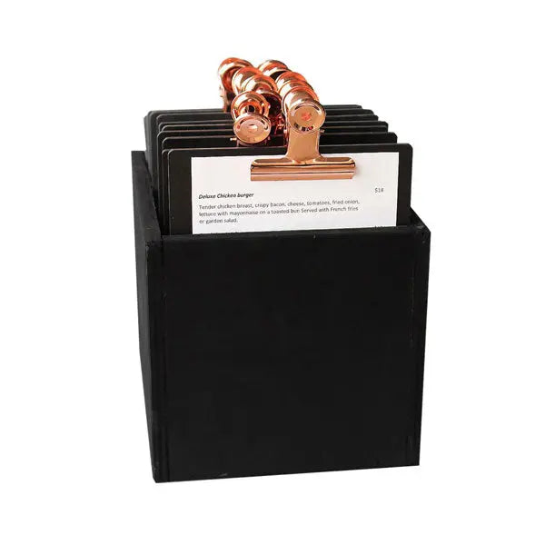 A5 Black Timber board with black or rose gold bulldog clip FCM Sales