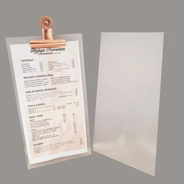 Slimline White Acrylic Clipboard Menu with black or rose gold bulldog clip