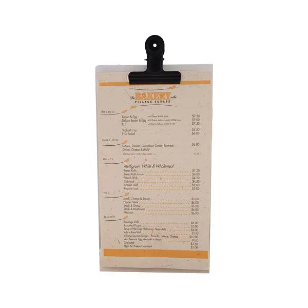 Slimline White Acrylic Clipboard Menu with black or rose gold bulldog clip